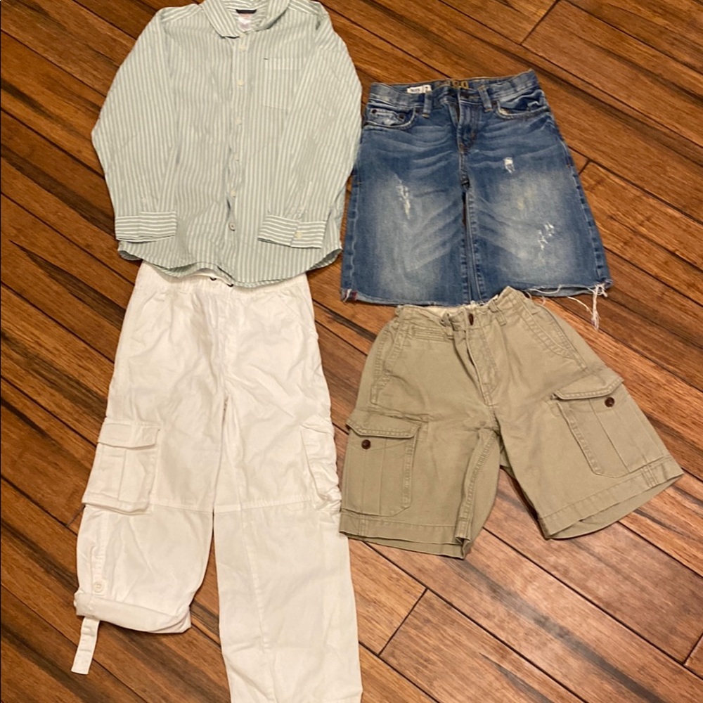 Boys Sz 7/8 Gymboree top & 7 roll up pant, Gap 7 cargo shorts & Children’s Place